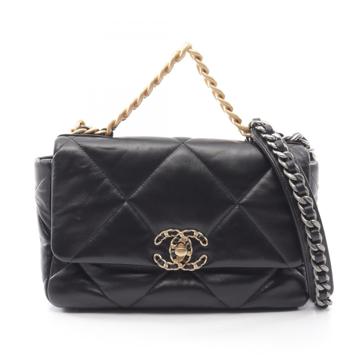 シャネル 19 ディズヌフ マトラッセ コンビ金具 2WAY ショルダーバッグ ブラック系 バッグ CHANEL