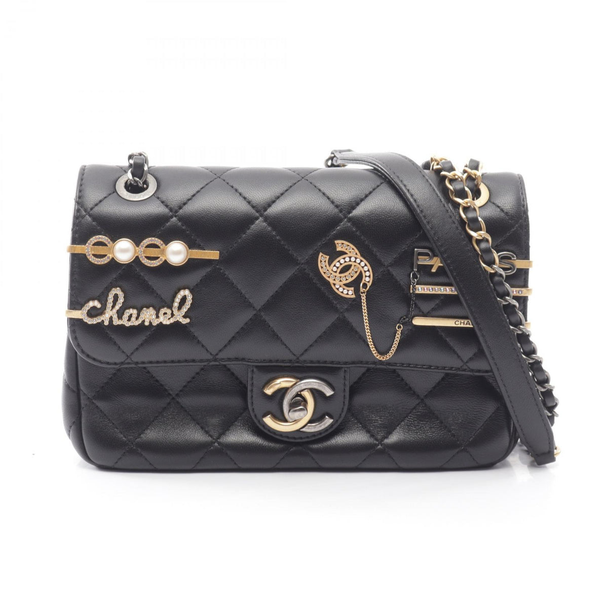 シャネル マトラッセ クリップココ コンビ金具 ショルダーバッグ ブラック系 バッグ CHANEL