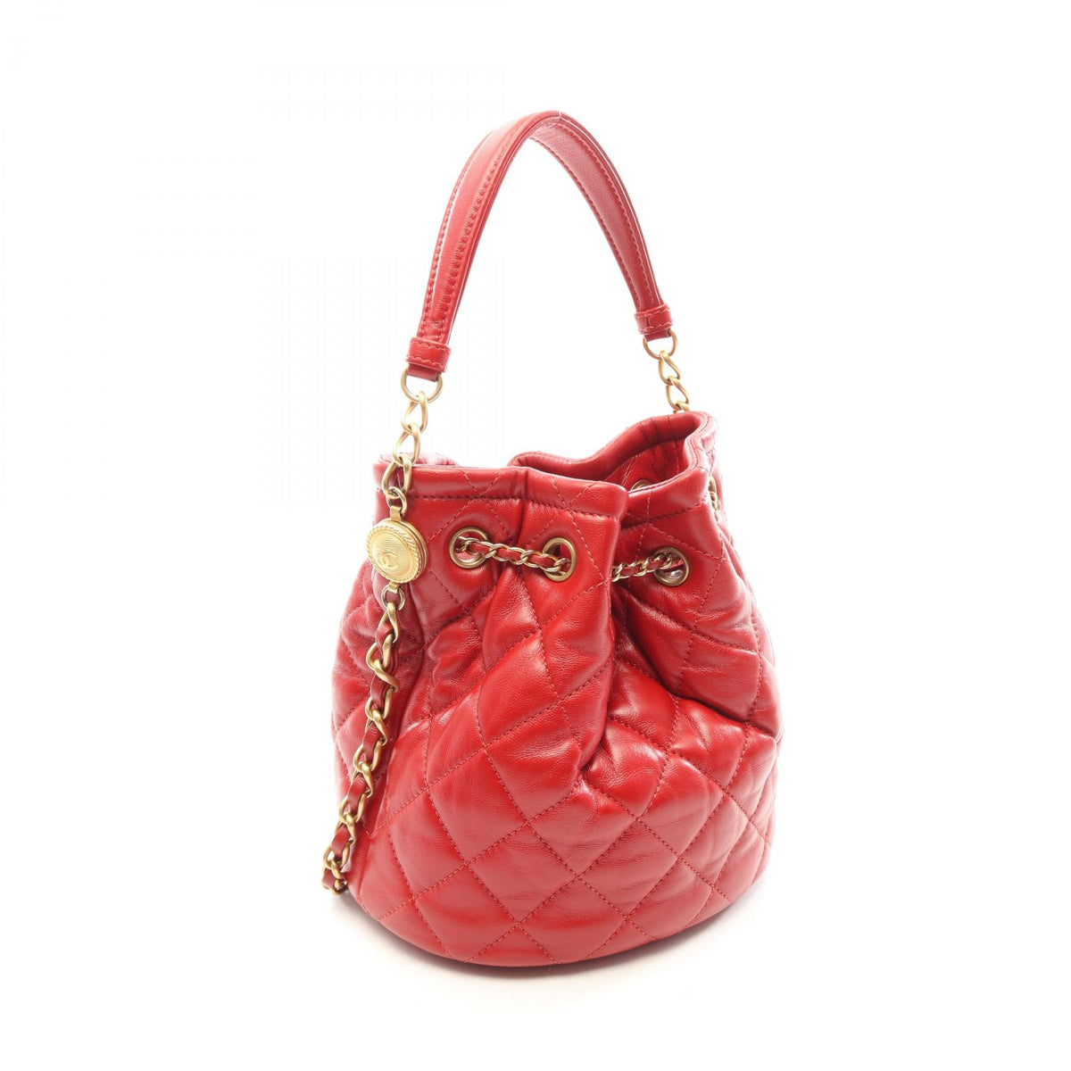 シャネル マトラッセ ドローストリング バケットバッグ 2WAY ショルダーバッグ レッド系 バッグ CHANEL