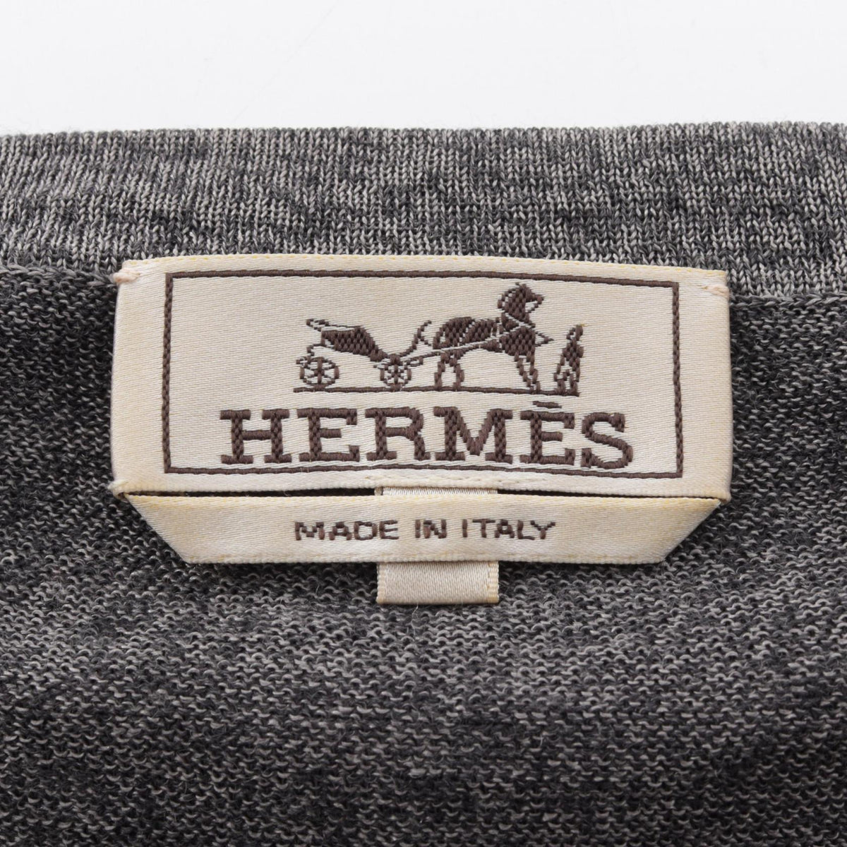 エルメス クルーネック ニット グレー系 イエロー系 シルク トップス HERMES