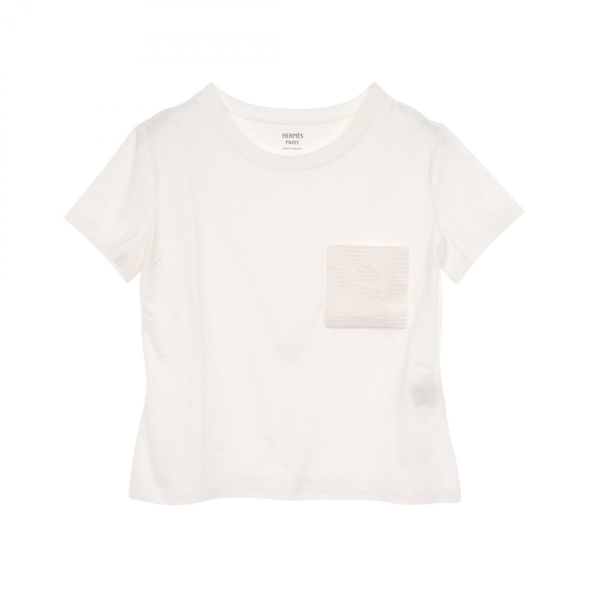 エルメス モザイク H刺繍 ポケット付き 半袖Tシャツ ホワイト系 トップス HERMES