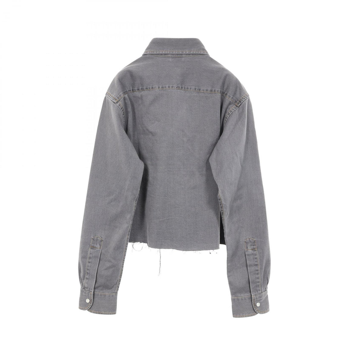 ミュウ ミュウ クロップドシャンプレーシャツ ウォッシュ加工 カットオフ その他トップス グレー系 トップス MIU MIU
