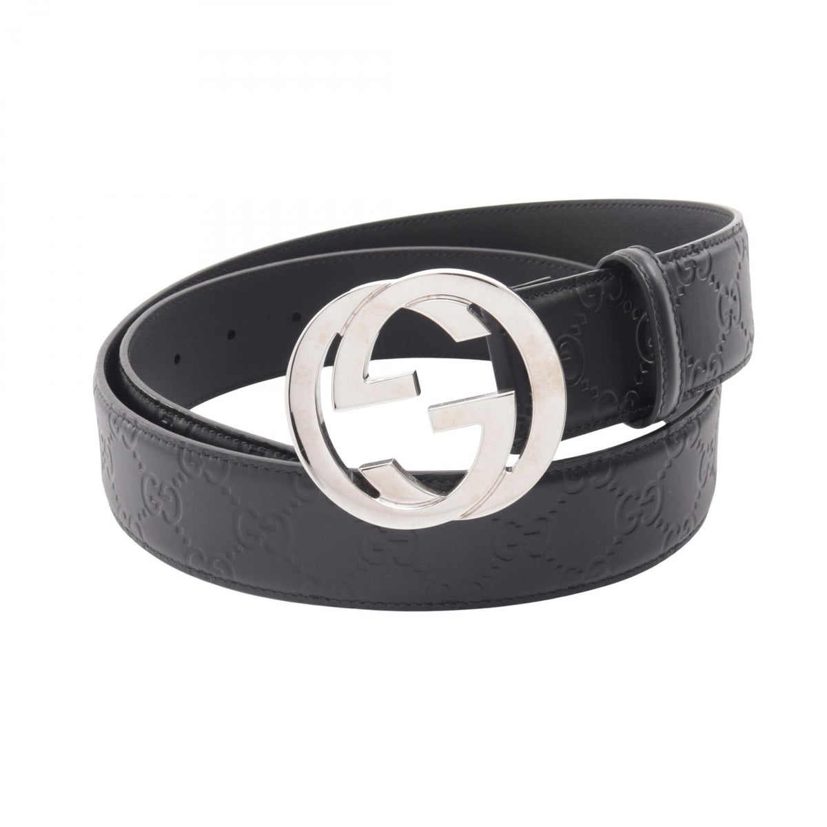グッチ インターロッキングG グッチシマ シルバー金具 ベルト ブラック系 財布・小物 GUCCI