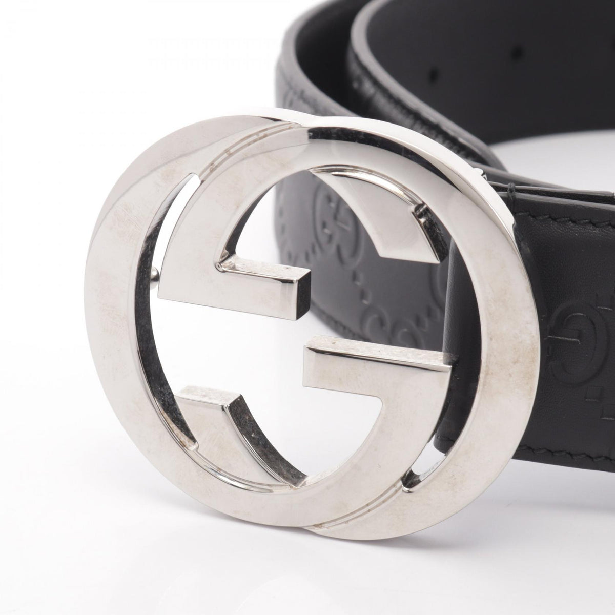 グッチ インターロッキングG グッチシマ シルバー金具 ベルト ブラック系 財布・小物 GUCCI