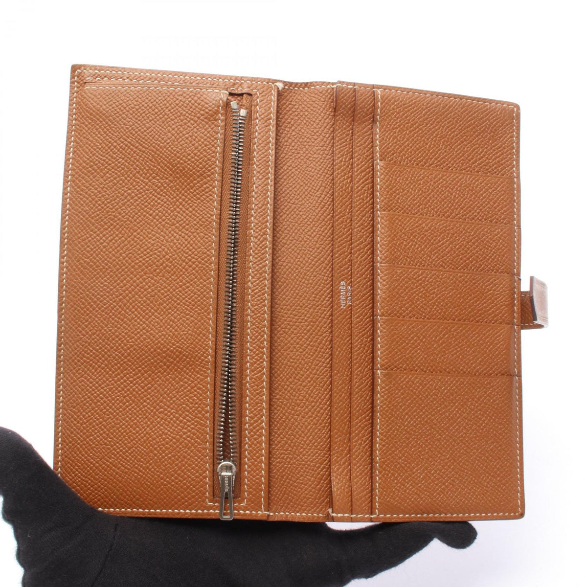 エルメス ベアンスフレ ゴールド 二つ折り長財布 ブラウン系 ヴォーエプソン 財布・小物 HERMES