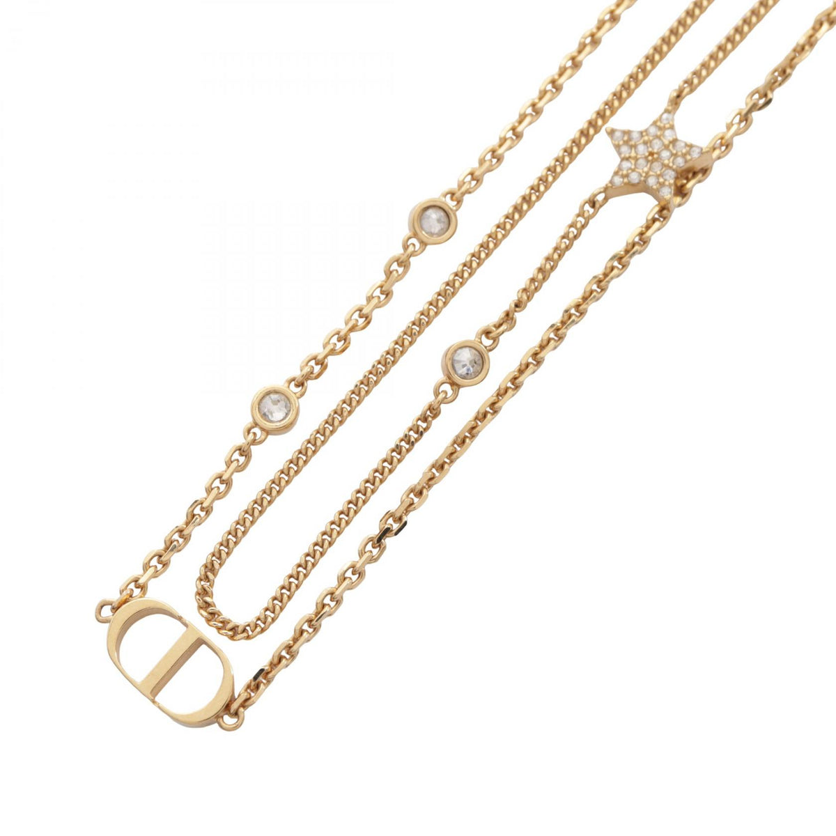 ディオール CDロゴ ダブル ネックレス ゴールド系 クリア系 アクセサリー DIOR
