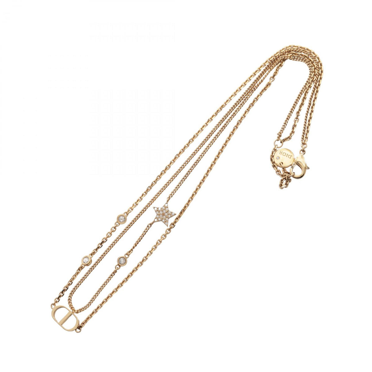 ディオール CDロゴ ダブル ネックレス ゴールド系 クリア系 アクセサリー DIOR