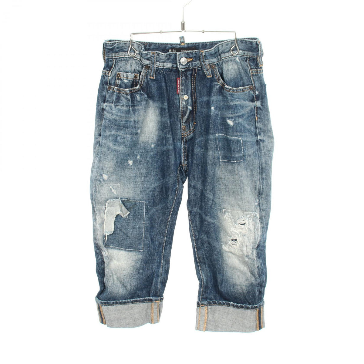 ディースクエアード ダメージ加工 ロールアップ クロップド デニムパンツ ブルー系 ボトムス DSQUARED2