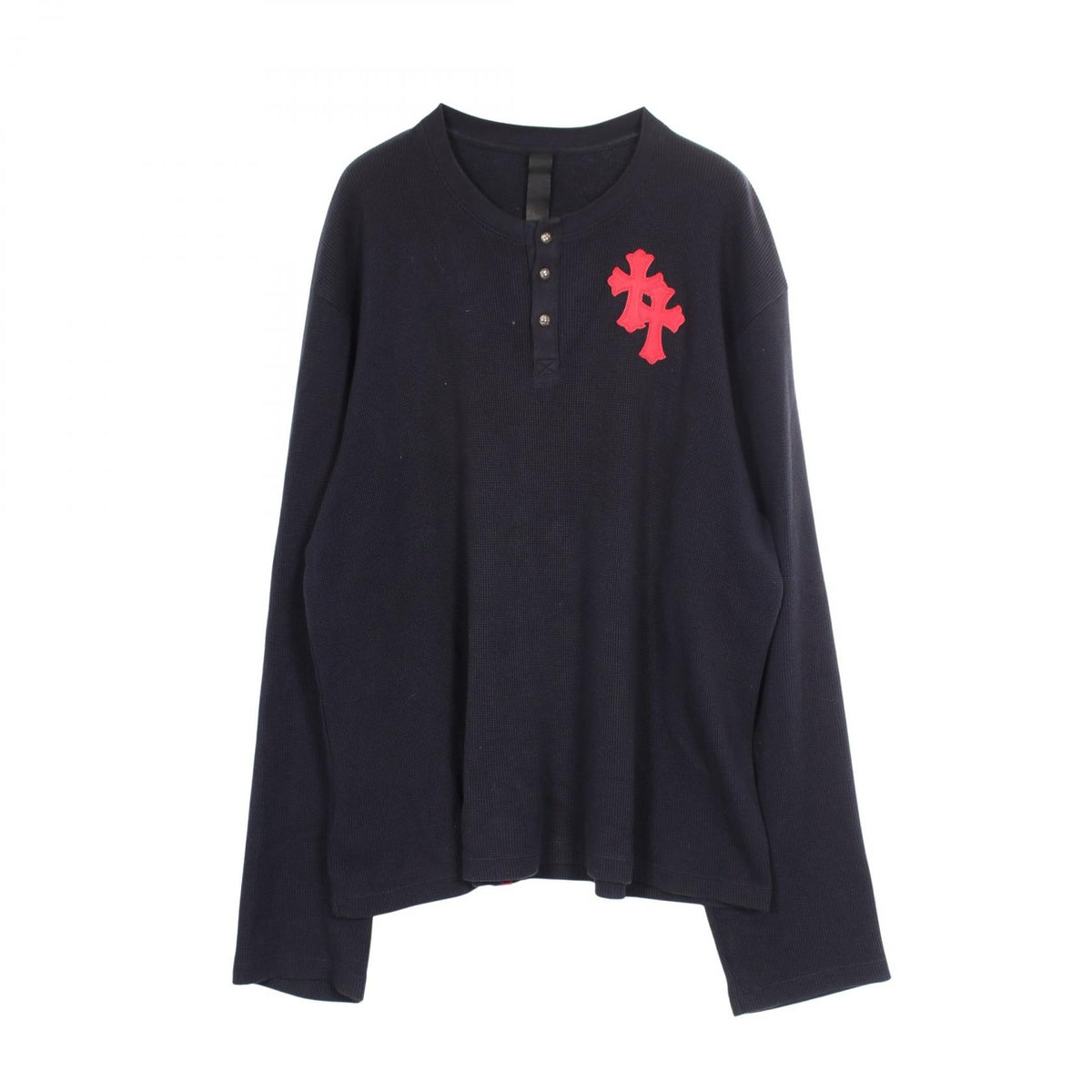 クロムハーツ Y NOT クロスパッチ ヘンリーネック サーマル 長袖Tシャツ ネイビー系 トップス CHROME HEARTS