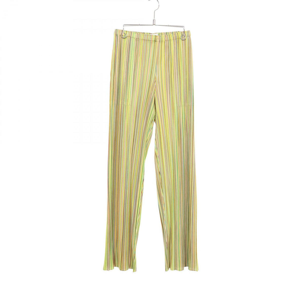 プリーツプリーズ ストライプ パンツ グリーン系 イエロー系 マルチカラー ボトムス PLEATS PLEASE
