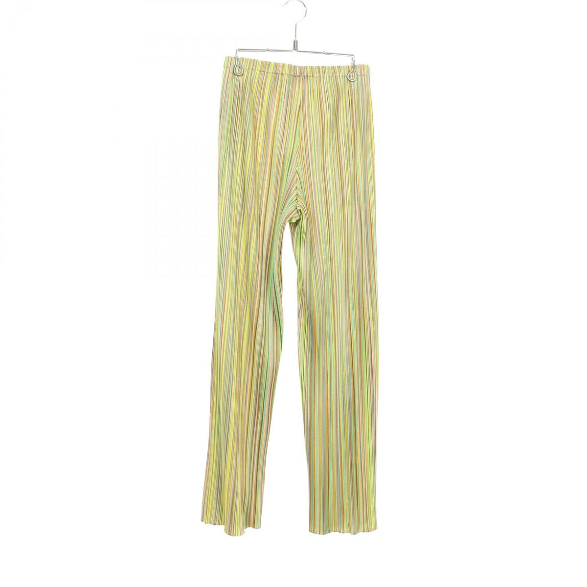 プリーツプリーズ ストライプ パンツ グリーン系 イエロー系 マルチカラー ボトムス PLEATS PLEASE