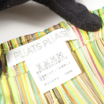 プリーツプリーズ ストライプ パンツ グリーン系 イエロー系 マルチカラー ボトムス PLEATS PLEASE