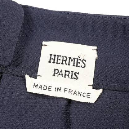 エルメス プリーツ スカート ネイビー系 シルク ボトムス HERMES