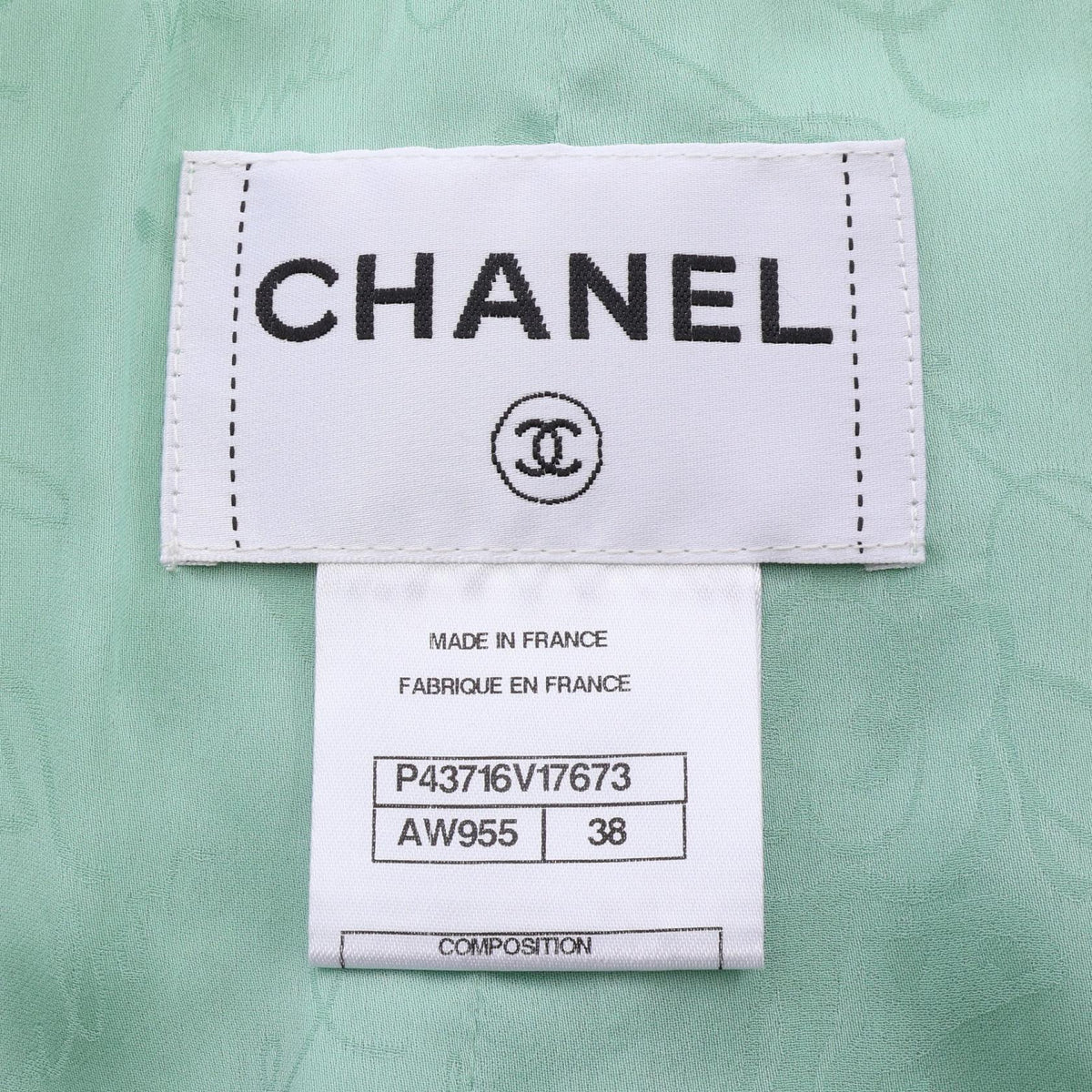 シャネル ツイード ノーカラージャケット グリーン系 ブラック系 アウター CHANEL