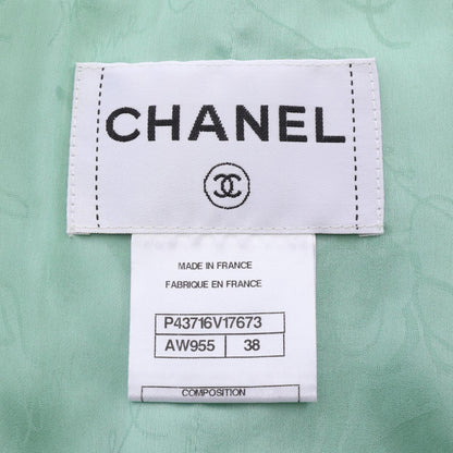 シャネル ツイード ノーカラージャケット グリーン系 ブラック系 アウター CHANEL
