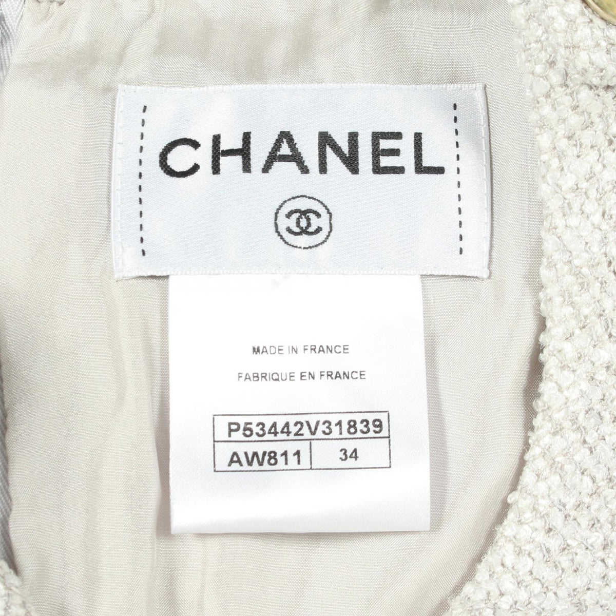 シャネル ココマークボタン ノースリーブ ツイード ワンピース グレー系 ワンピース CHANEL