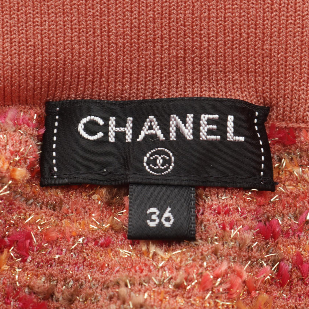 シャネル フリンジ ニット スカート オレンジ系 ゴールド系 マルチカラー ボトムス CHANEL