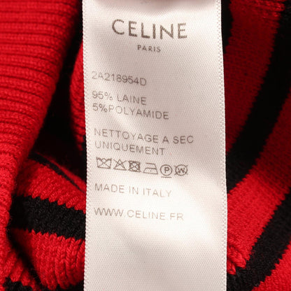 セリーヌ ショルダージップ ボーダー柄 ボートネック ニット ブラック系 レッド系 トップス CELINE