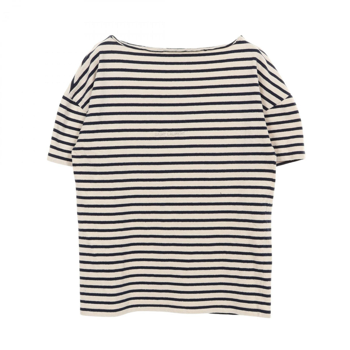 サンローランパリ ロゴ刺繍 ボーダー 半袖Tシャツ ネイビー系 ホワイト系 トップス SAINT LAURENT PARIS