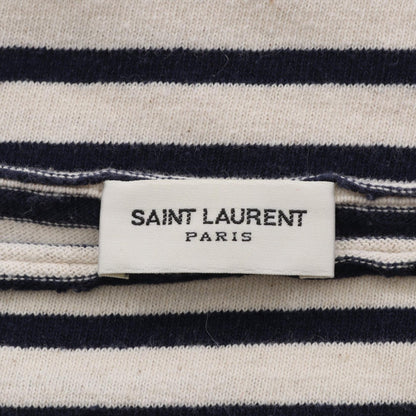 サンローランパリ ロゴ刺繍 ボーダー 半袖Tシャツ ネイビー系 ホワイト系 トップス SAINT LAURENT PARIS