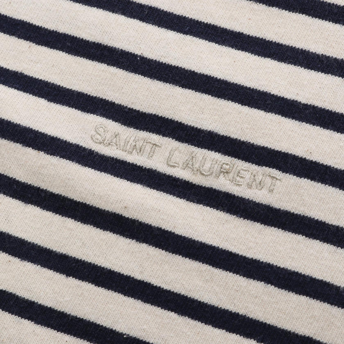 サンローランパリ ロゴ刺繍 ボーダー 半袖Tシャツ ネイビー系 ホワイト系 トップス SAINT LAURENT PARIS