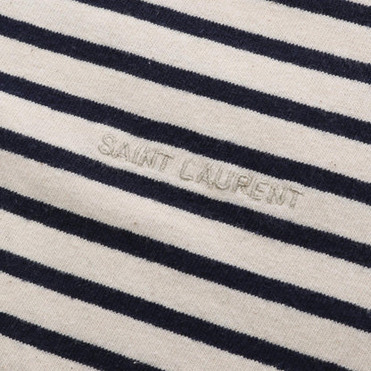 サンローランパリ ロゴ刺繍 ボーダー 半袖Tシャツ ネイビー系 ホワイト系 トップス SAINT LAURENT PARIS