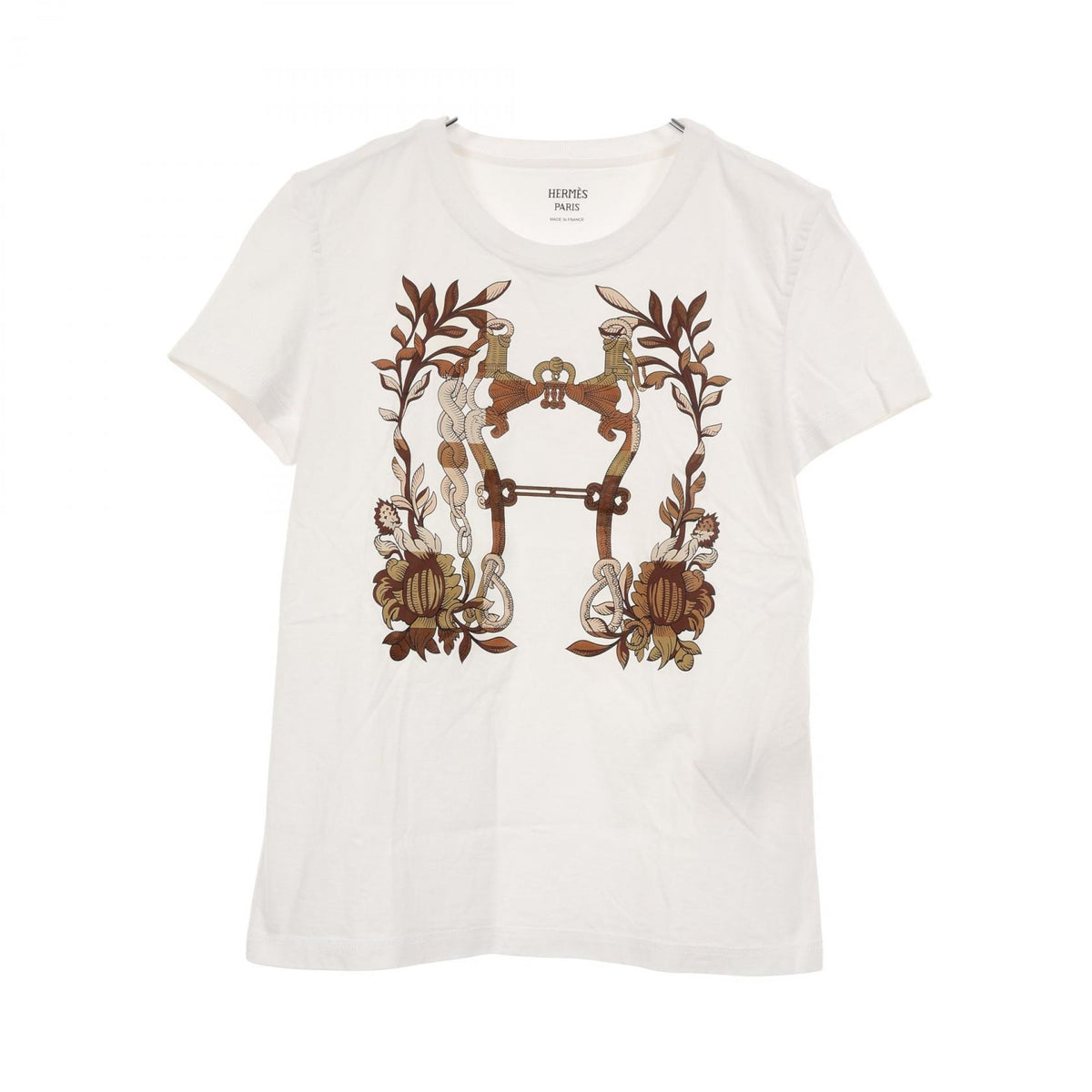 エルメス カルトゥッシュ デッラ カヴァッレリア 半袖Tシャツ ホワイト系 トップス HERMES