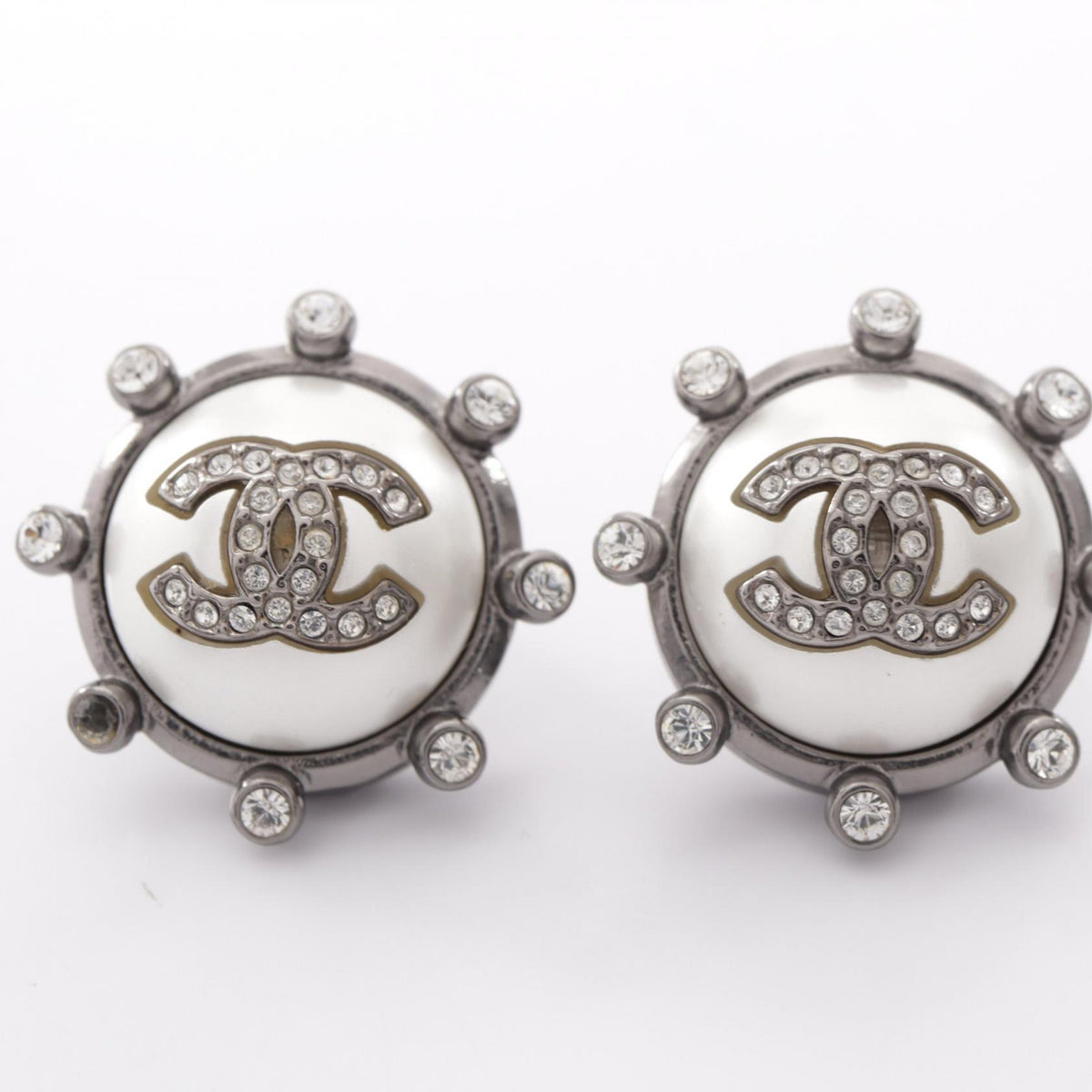 シャネル ココマーク ラウンド A21A ピアス ホワイト系 シルバー系 クリア系 アクセサリー CHANEL