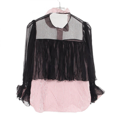 シャネル ストライプ シフォン 切替 その他トップス レッド系 ホワイト系 ブラック系 トップス CHANEL