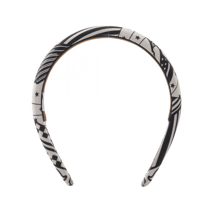 エルメス Sangles en Zigzag Bandana カチューシャ ブラック系 ホワイト系 シルク 財布・小物 HERMES