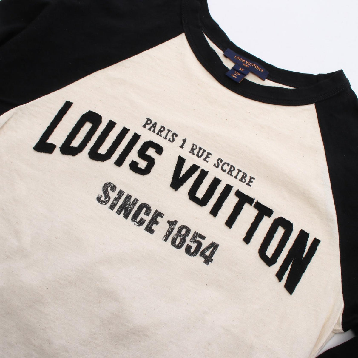 ルイ・ヴィトン ロゴ ラグランスリーブ 長袖Tシャツ アイボリー系 ブラック系 トップス LOUIS VUITTON