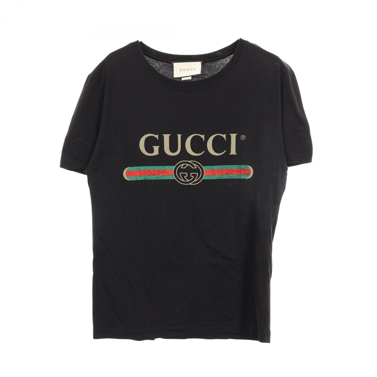 グッチ ロゴ ウォッシュド ダメージ加工 半袖Tシャツ ブラック系 トップス GUCCI