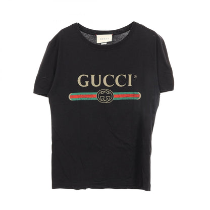 グッチ ロゴ ウォッシュド ダメージ加工 半袖Tシャツ ブラック系 トップス GUCCI