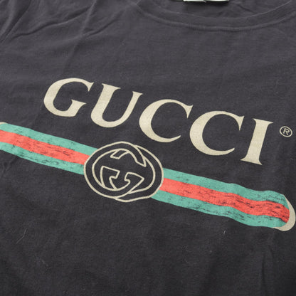 グッチ ロゴ ウォッシュド ダメージ加工 半袖Tシャツ ブラック系 トップス GUCCI