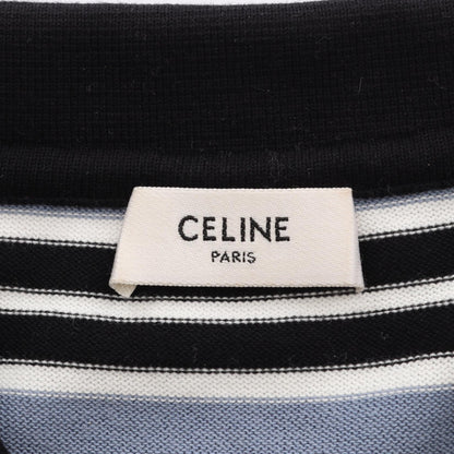 セリーヌ トリオンフ ボーダー クロップド ニット ポロシャツ ブルー系 ブラック系 レッド系 トップス CELINE