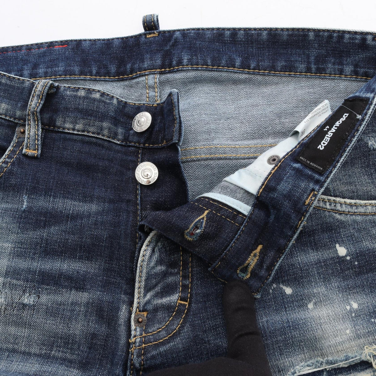 ディースクエアード SKATER ダメージ ペイント加工 デニムパンツ ネイビー系 ボトムス DSQUARED2
