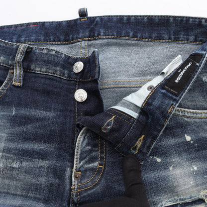 ディースクエアード SKATER ダメージ ペイント加工 デニムパンツ ネイビー系 ボトムス DSQUARED2