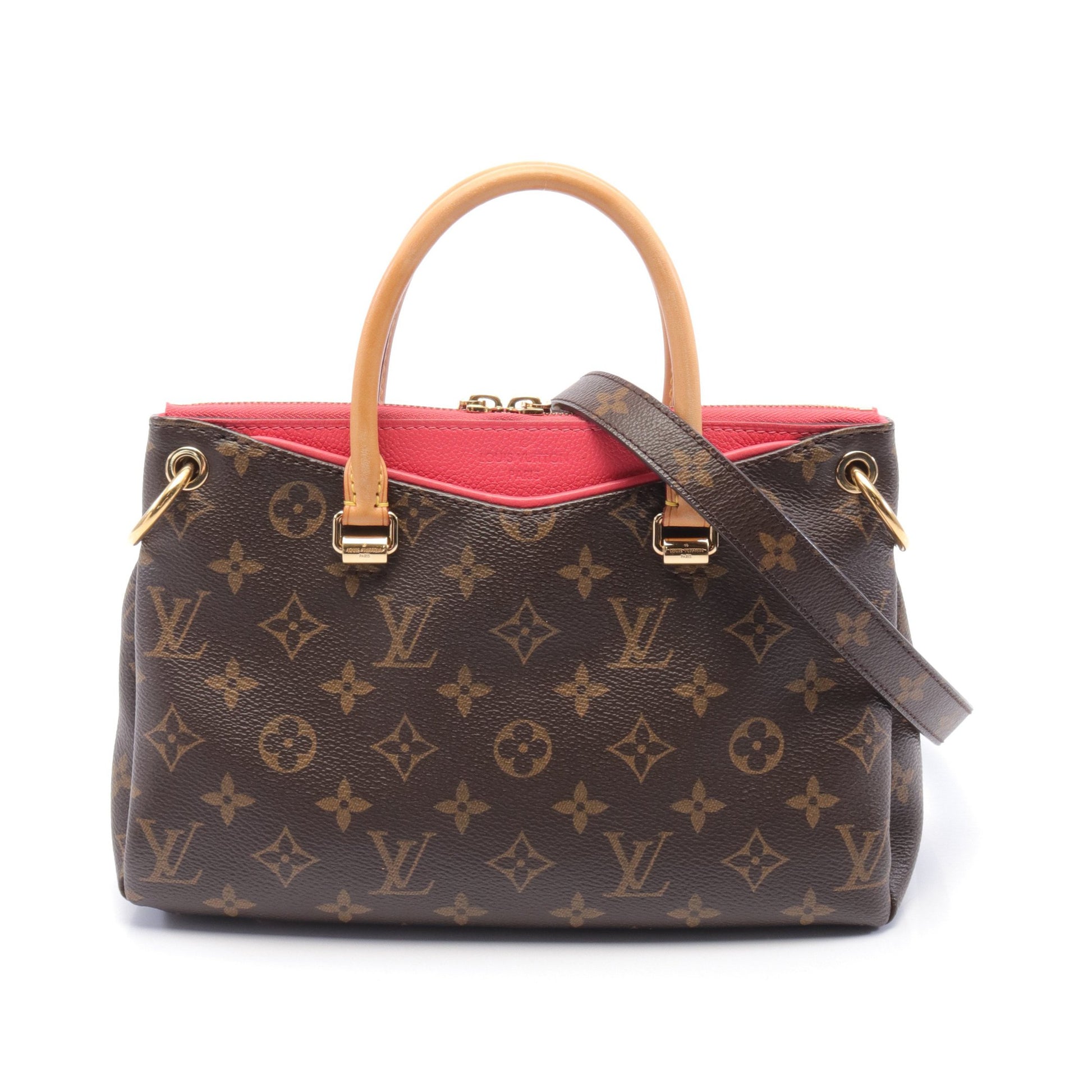 パラスBB モノグラム スリーズ ハンドバッグ PVC レザー ブラウン レッド 2WAY ルイヴィトン バッグ LOUIS VUITTON