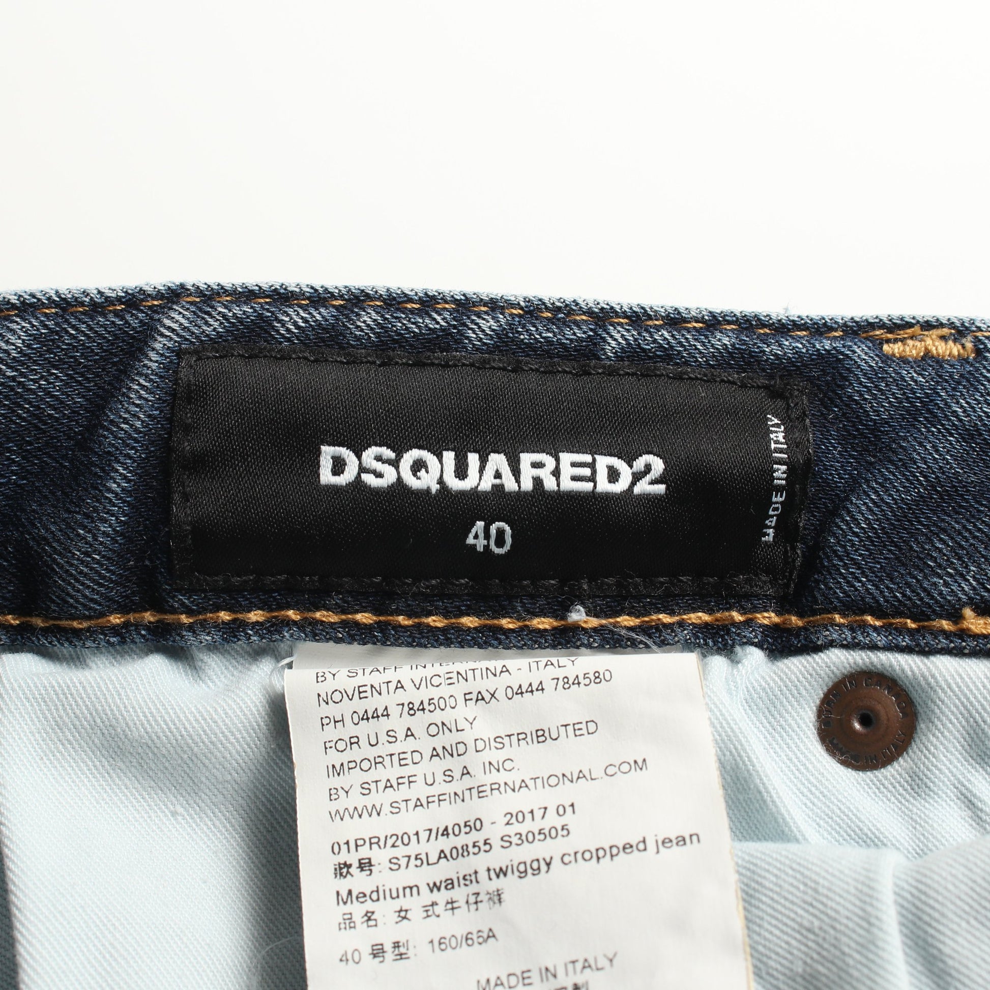 クロップド丈 デニムパンツ コットン インディゴブルー ダメージ加工 ディースクエアード ボトムス DSQUARED2