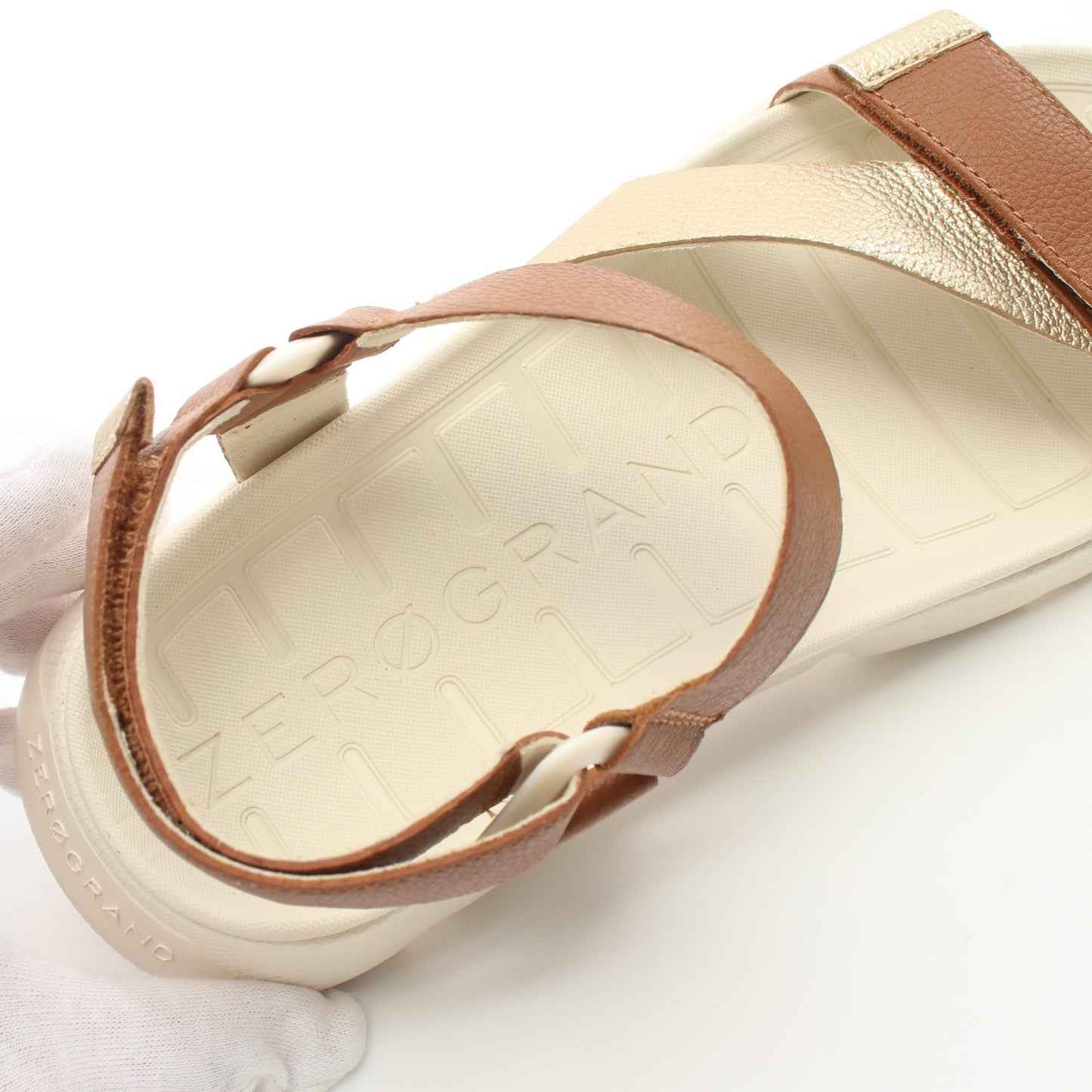 4.ZEROGRAND Strappy Sandal ゼログランド ストラッピー サンダル レザー ライトブラウン シャンパンゴールド コールハーン シューズ Cole Haan