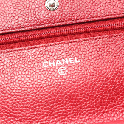 マトラッセ チェーンウォレット キャビアスキン レッド シルバー金具 シャネル バッグ CHANEL