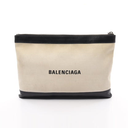 ネイビークリップ M クラッチバッグ キャンバス レザー アイボリー ブラック バレンシアガ バッグ BALENCIAGA