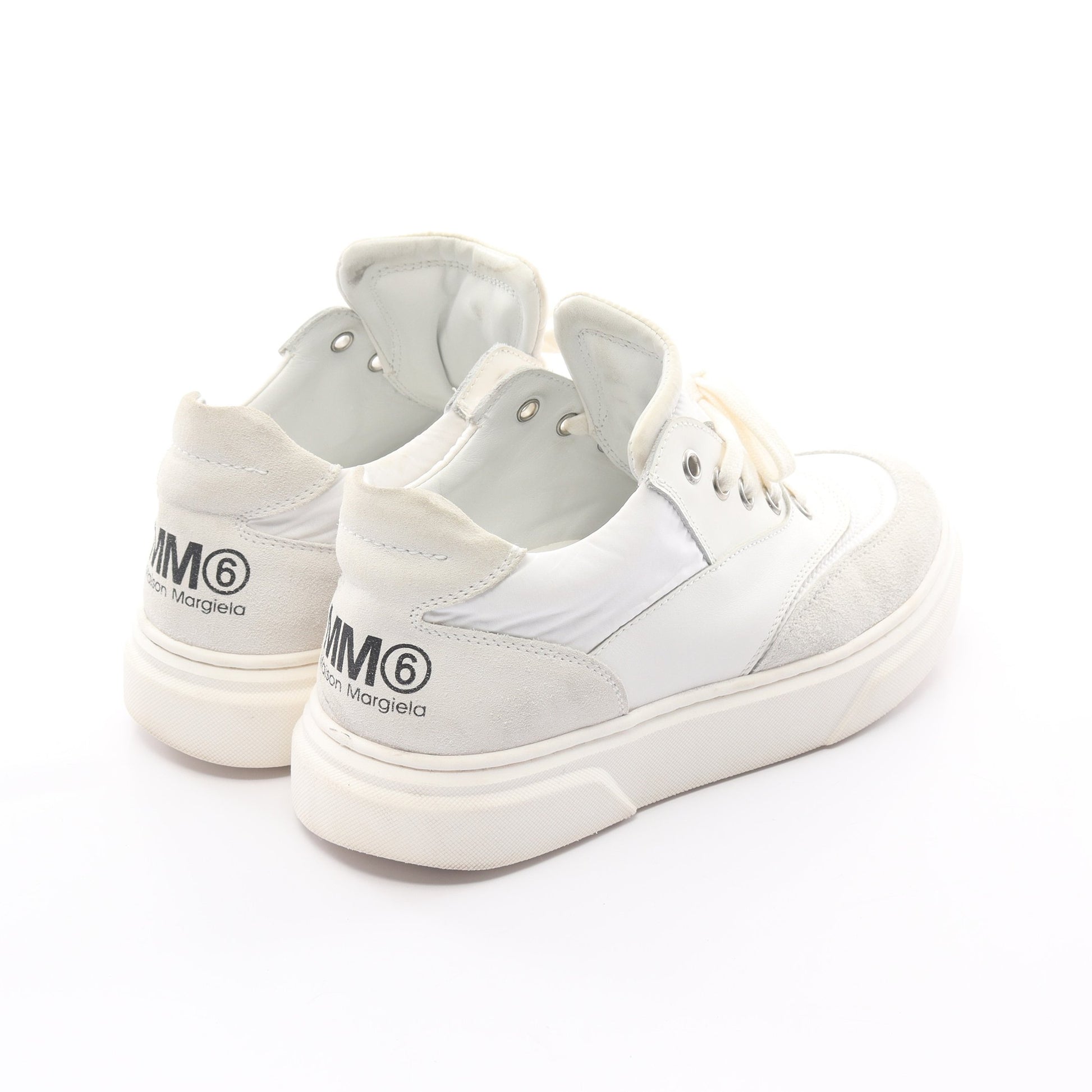 レースアップ スニーカー スエード レザー ホワイト ロゴ エムエムシックスメゾンマルジェラ シューズ MM6 MAISON MARGIELA