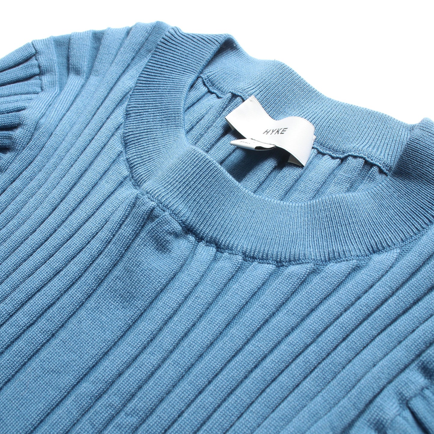 WIDE RIBBED SWEATER トップス クルーネック 長袖 ウール ブルー ハイク トップス HYKE