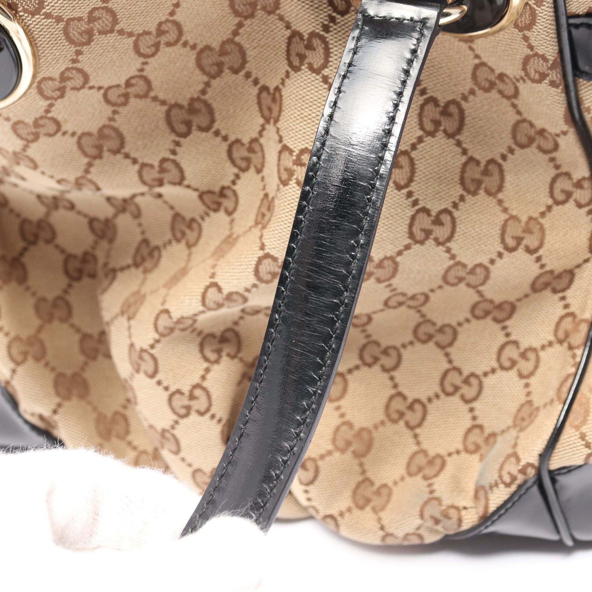 GGキャンバス ショルダーバッグ トートバッグ キャンバス エナメルレザー ベージュ ブラウン ブラック グッチ バッグ GUCCI