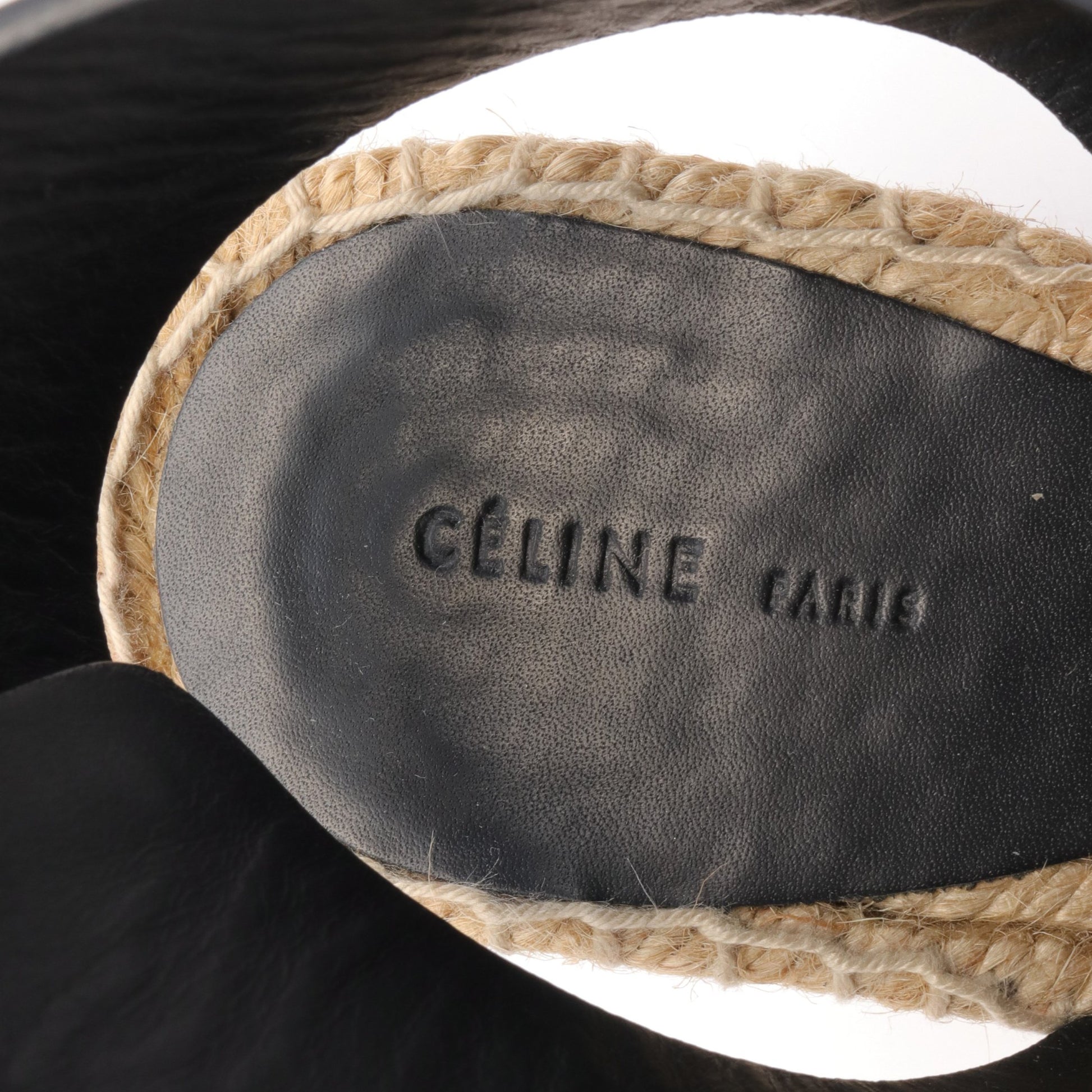 Open Toe Bootie 80 ブーティ サンダル レザー ブラック エスパドリーユ ウェッジソール セリーヌ シューズ CELINE