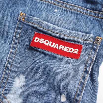 クラッシュスリム デニムパンツ コットン インディゴブルー ペイント加工 ディースクエアード ボトムス DSQUARED2