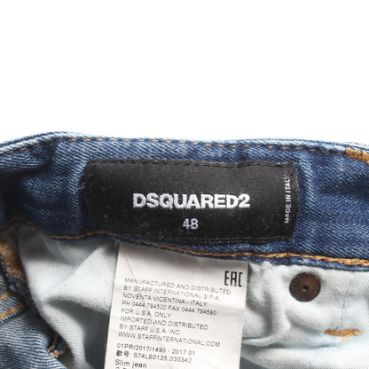 デニムパンツ コットン インディゴブルー ダメージ加工 ディースクエアード ボトムス DSQUARED2