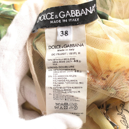 ドレスワンピース 花柄 シルク イエロー マルチカラー ドルチェアンドガッバーナ ワンピース DOLCE&GABBANA