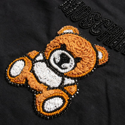 TEDDY BEAR EMBROIDERY Tシャツ 刺繍 コットン ブラック モスキーノ トップス MOSCHINO